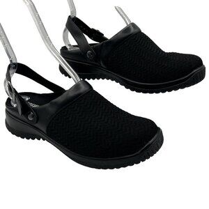 Drew Savannah Women 10 M Stretchable Clog  Black Wavy Slip On Shoes Buckle Mule